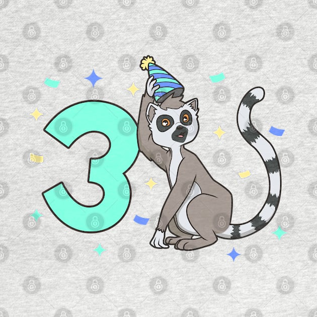 I am 3 with lemur - kids birthday 3 years old by Modern Medieval Design